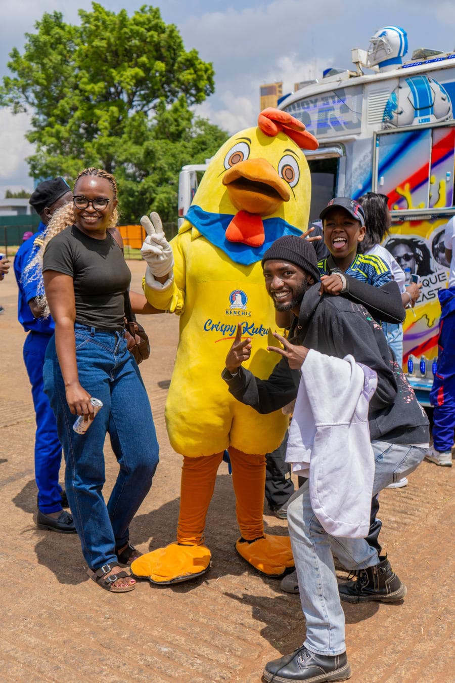 Kenchic mascot activation with guests at outdoor event